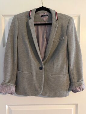 Tommy Hilfiger Striped Lined Grey Blazer with Contrast Collar Trim